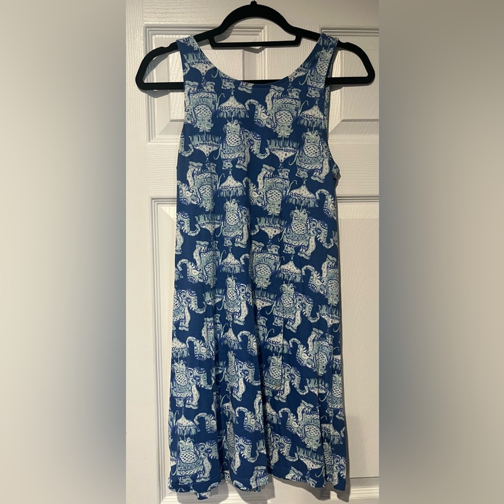 Lilly Pulitzer Blue and White Elephant Pattern Dress